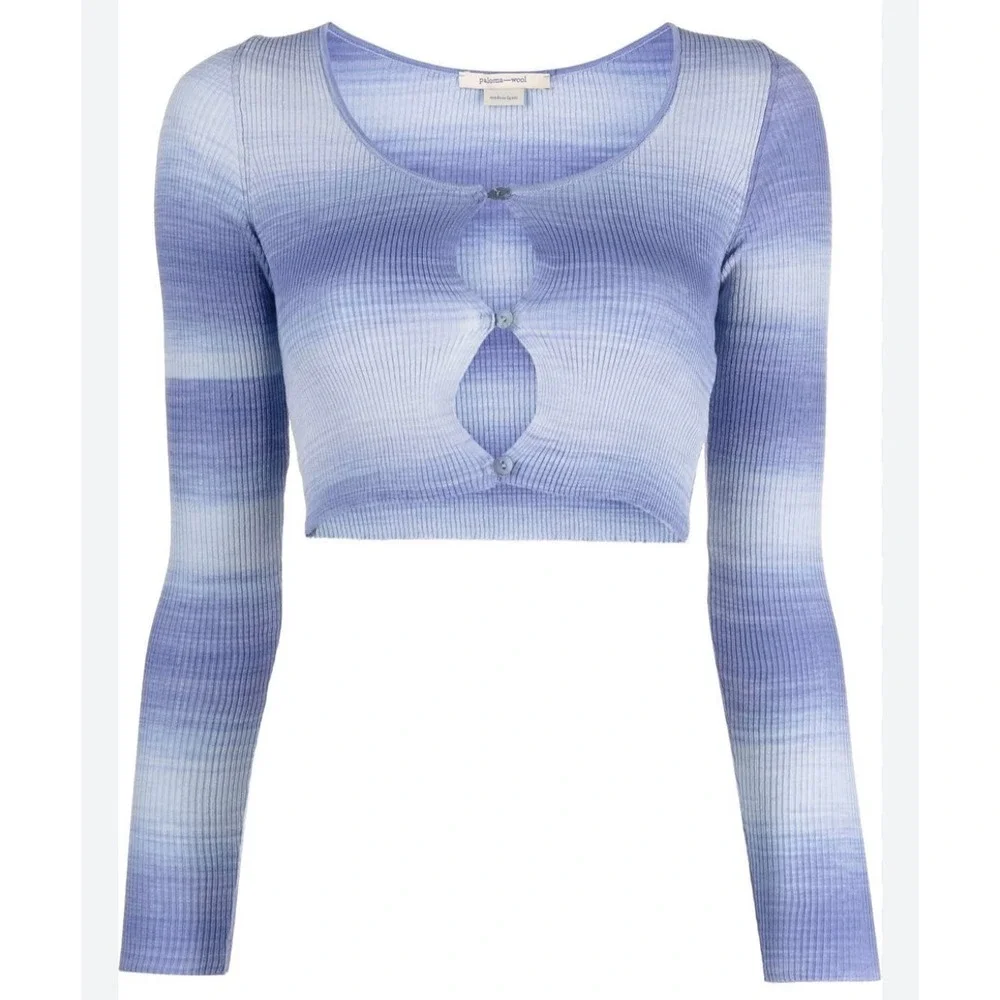 PALOMA WOOL Sweater Womens Medium Blue Sauce Button Ribbed Knit Cropped Top NWT - Picture 3 of 16
